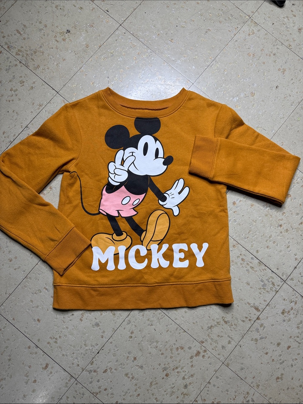 Disney Kids Mickey Sweatshirt in Mustard Yellow with Pink Accents